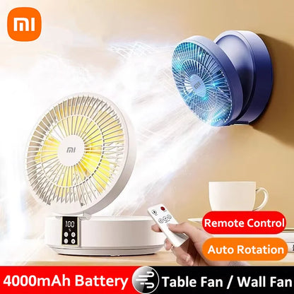 Xiaomi-ventilador de mesa plegable para aire acondicionado, 3 engranajes, inalámbrico, montado en la pared, luz LED, recargable por USB, remoto, 4000mAh