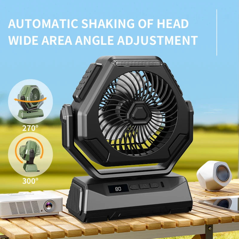 2024 Nouveau ventilateur de camping 6000mAh ventilateur extérieur rechargeable ventilateur oscillant de plafond climatiseur portable refroidisseur d'air avec éclairage