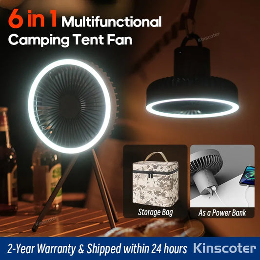 Ventilateur de Camping 10000mAh, circulateur Portable de bureau Rechargeable, ventilateur électrique de plafond sans fil avec batterie externe, trépied d'éclairage LED