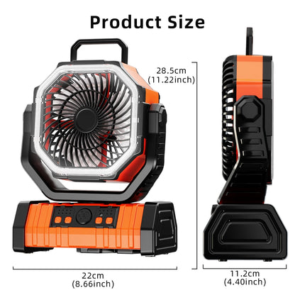 Ventilateur à piles 20000mAh, ventilateur de bureau/Camping Portable Rechargeable avec lumière LED et crochet, ventilateur extérieur pour voyage en voiture sous tente