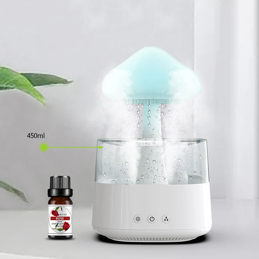 Humidificador de aire con gotas de agua y nube de lluvia, difusor de aceites esenciales ultrasónico USB, pulverizador de Perfume aromático para dormitorio, lámparas LED de coche, 450ML