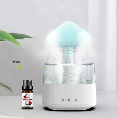 Humidificador de aire con gotas de agua y nube de lluvia, difusor de aceites esenciales ultrasónico USB, pulverizador de Perfume aromático para dormitorio, lámparas LED de coche, 450ML