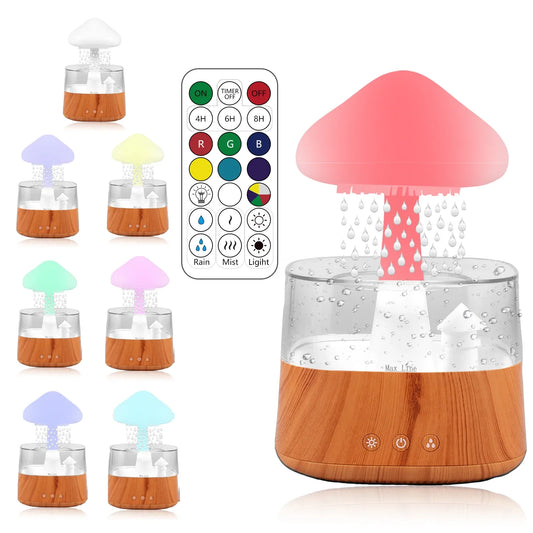 Humidificateur à gouttes de pluie de 450ML, avec télécommande, 7 couleurs, lumière Led, nuage de champignon, diffuseur d'huile essentielle d'aromathérapie pour dormir à la maison