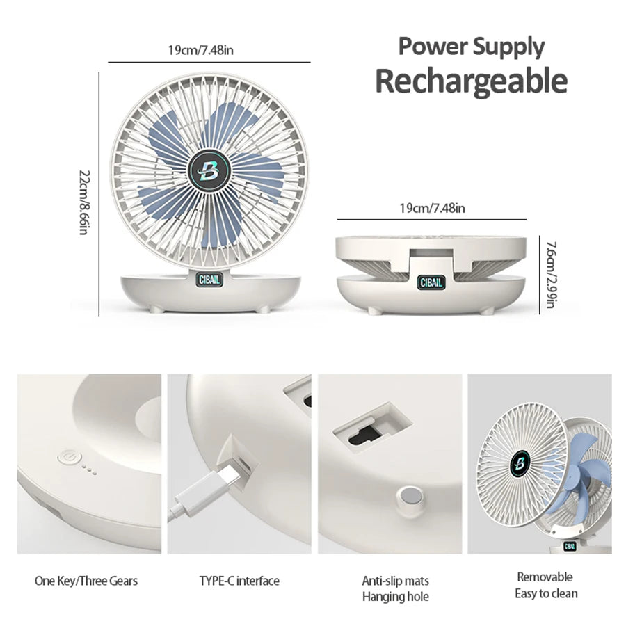 Ventilateur pliable à 90 °, Rechargeable, mural, de Table, climatiseur Portable avec crochet sans rail, pour le bureau et la maison, nouveauté 2024