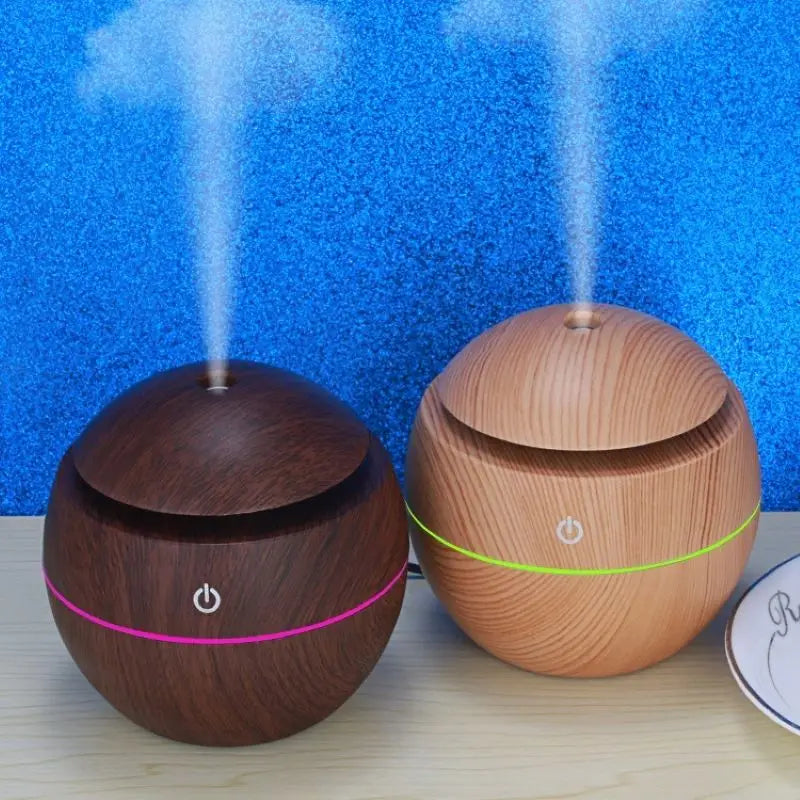 Humidificador con florero de grano de madera, difusor USB para coche, oficina, hogar, luz nocturna colorida, humidificación silenciosa