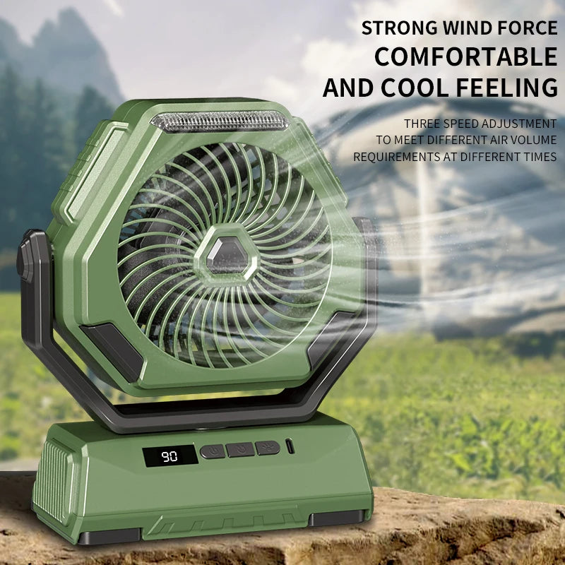 2024 Nouveau ventilateur de camping 6000mAh ventilateur extérieur rechargeable ventilateur oscillant de plafond climatiseur portable refroidisseur d'air avec éclairage