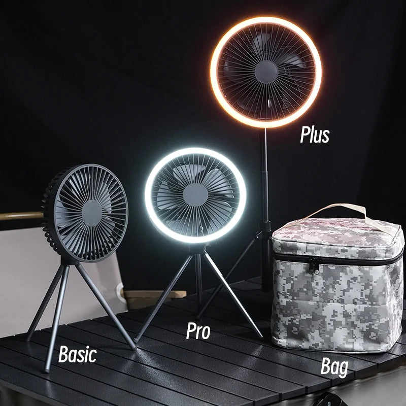 Ventilateur de camping 10000 mAh rechargeable de bureau avec circulation d'air portable ventilateur électrique de plafond sans fil avec trépied de lumière LED de banque d'alimentation