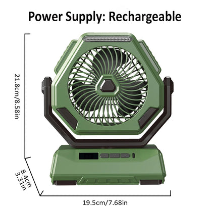 2024 Nouveau ventilateur de camping 6000mAh ventilateur extérieur rechargeable ventilateur oscillant de plafond climatiseur portable refroidisseur d'air avec éclairage