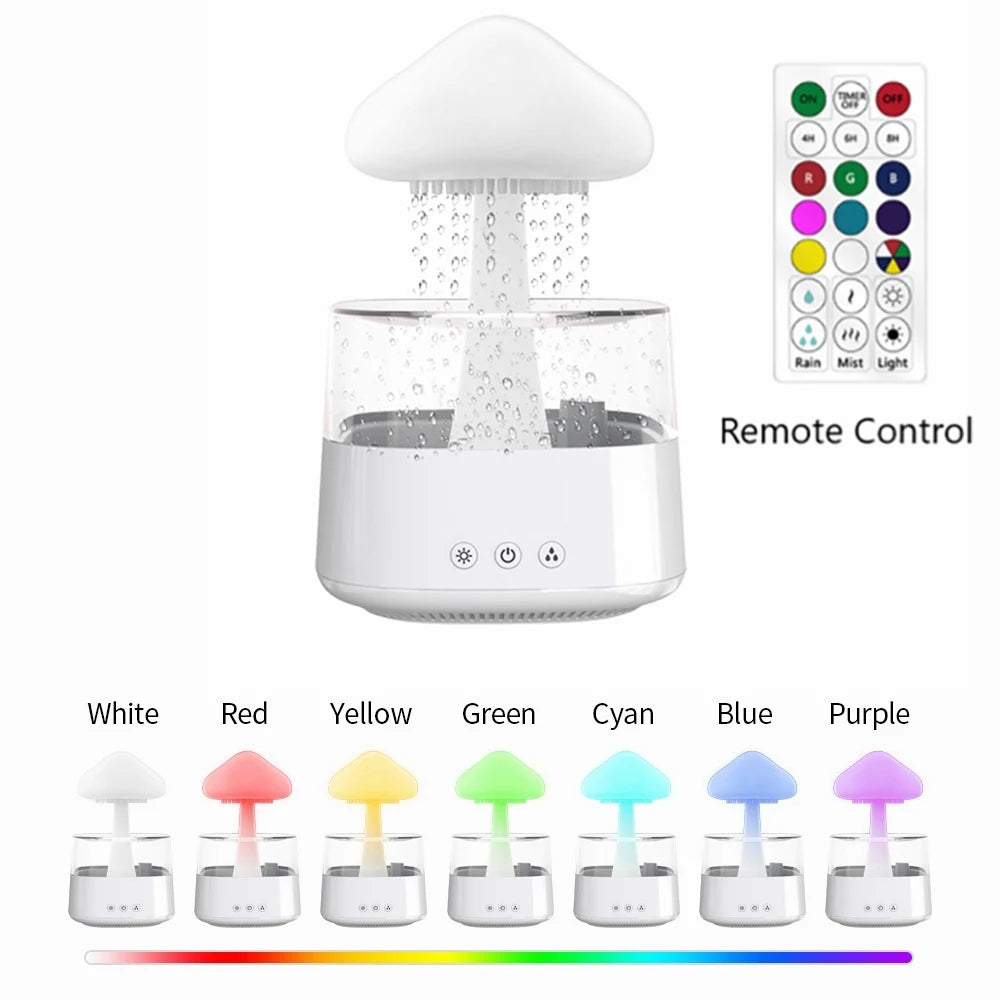 Humidificador de aire con gotas de agua y nube de lluvia, difusor de aceites esenciales ultrasónico USB, pulverizador de Perfume aromático para dormitorio, lámparas LED de coche, 450ML