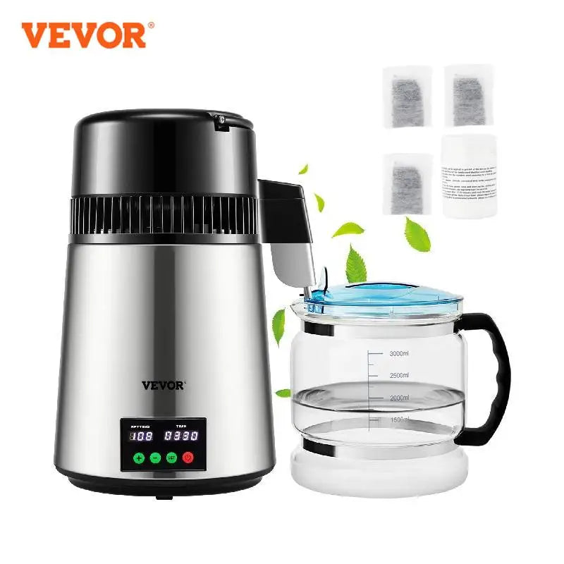 VEVOR 4L Water Distiller Purifier Filter 1 L/H Distilling Speed Dispenser Drinking Bottle Softener Touch Screen Home Appliance