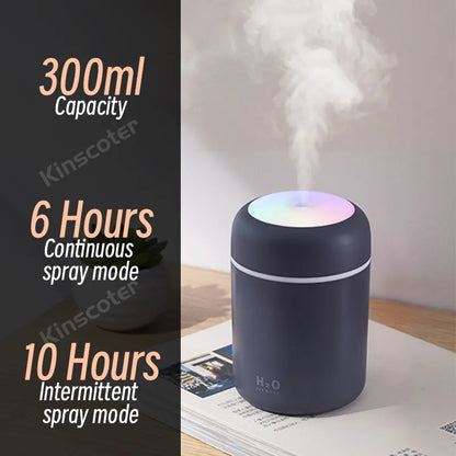 Mini humidificateur d'air ultrasonique de 300ML, lumière romantique, diffuseur d'huile essentielle USB, purificateur de voiture, brumisateur d'arôme et d'anions