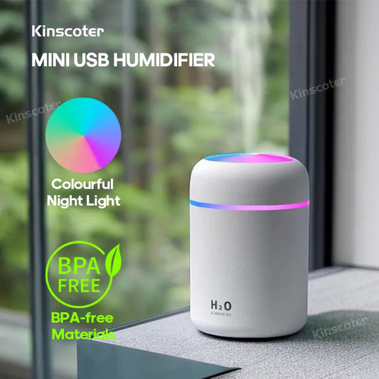 Mini humidificateur d'air ultrasonique de 300ML, lumière romantique, diffuseur d'huile essentielle USB, purificateur de voiture, brumisateur d'arôme et d'anions