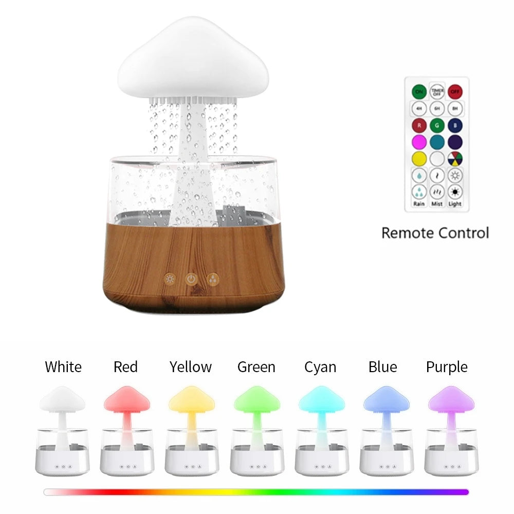 Humidificador de aire con gotas de agua y nube de lluvia, difusor de aceites esenciales ultrasónico USB, pulverizador de Perfume aromático para dormitorio, lámparas LED de coche, 450ML