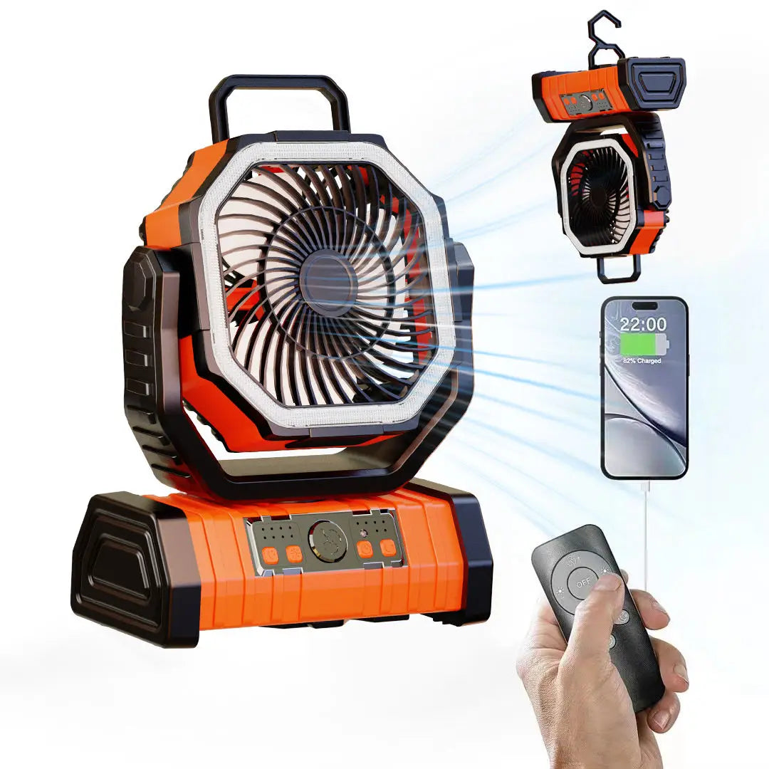 Ventilateur à piles 20000mAh, ventilateur de bureau/Camping Portable Rechargeable avec lumière LED et crochet, ventilateur extérieur pour voyage en voiture sous tente