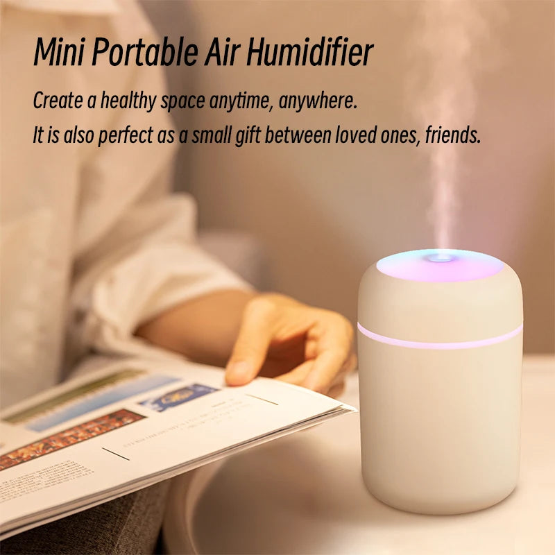 Mini humidificateur d'air ultrasonique de 300ML, lumière romantique, diffuseur d'huile essentielle USB, purificateur de voiture, brumisateur d'arôme et d'anions