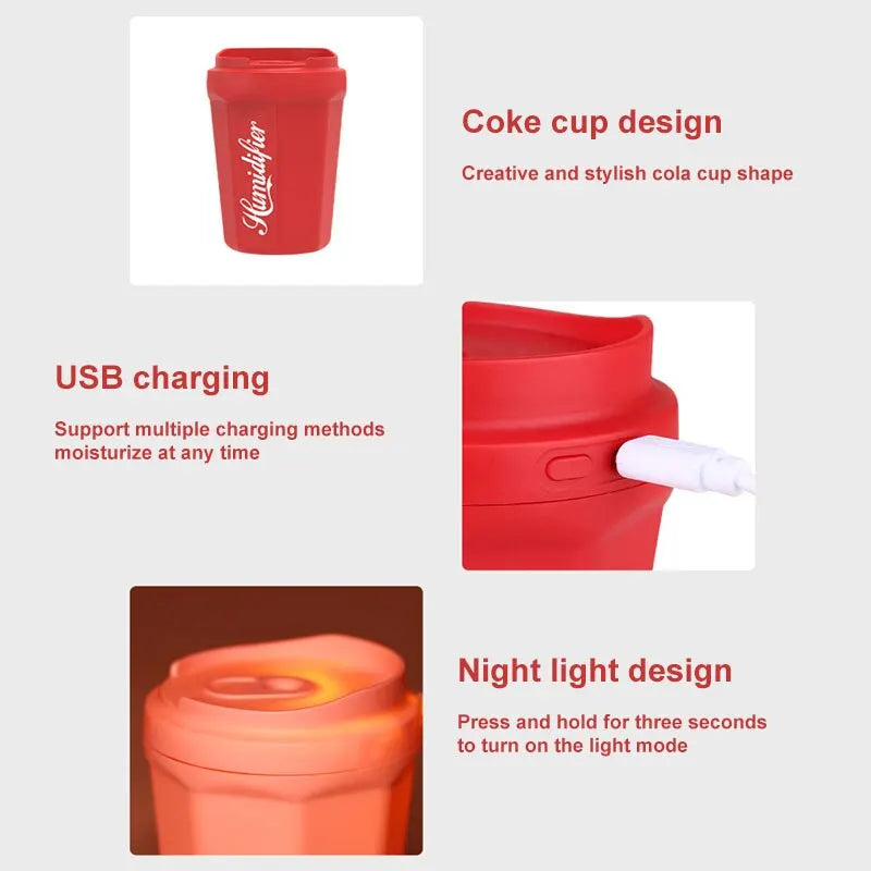 Humidificateur de tasse de Coke, 1 paquet, diffuseur d'arôme USB pour voiture, maison, flamme d'été, tasse de Coke, brume fraîche, chambre à coucher, salle d'étude, Mini humidificateur Ca