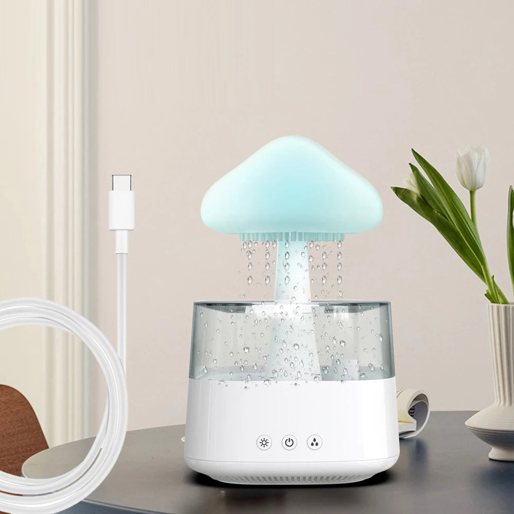 Humidificador de aire con gotas de agua y nube de lluvia, difusor de aceites esenciales ultrasónico USB, pulverizador de Perfume aromático para dormitorio, lámparas LED de coche, 450ML