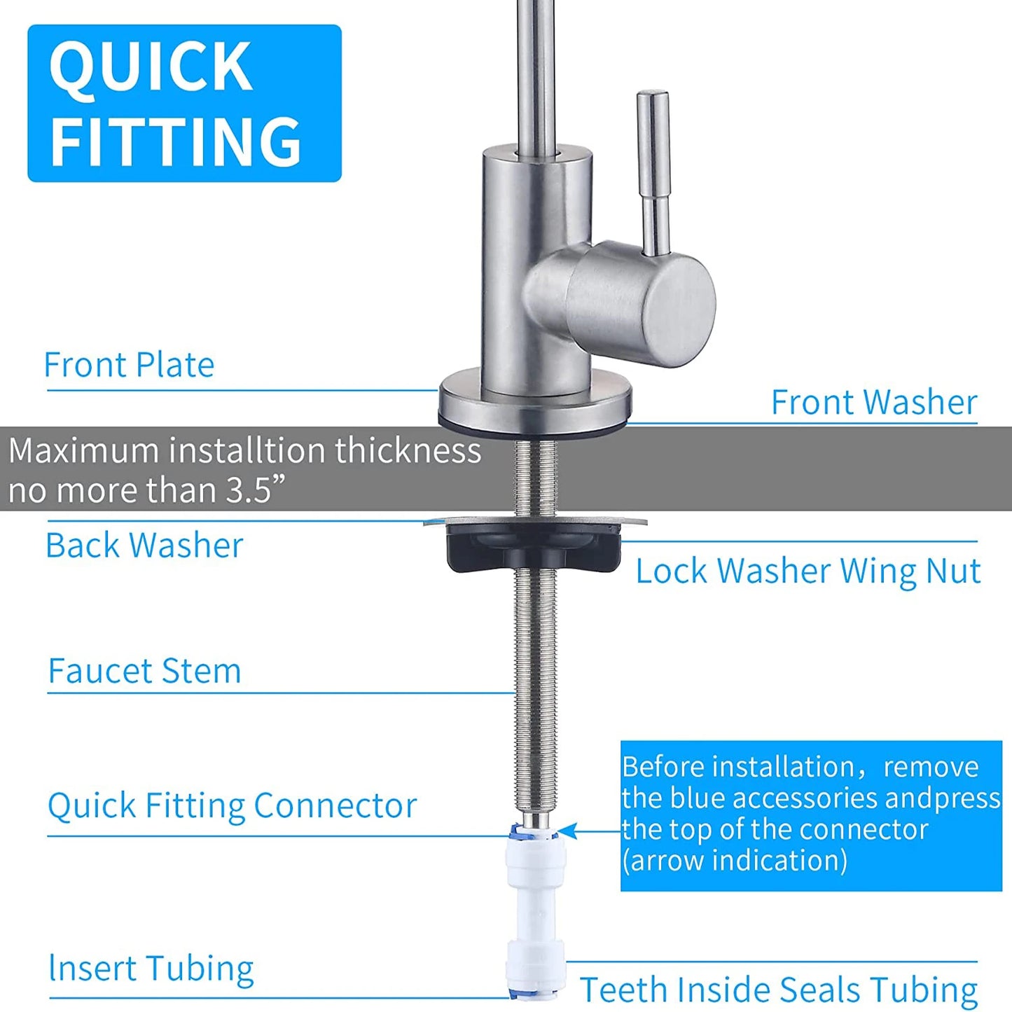 Grifo purificador de filtro de agua, grifo filtrado sin plomo que se adapta a unidades de ósmosis inversa o sistema de filtración de agua, grifo RO de cocina