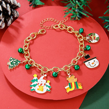 Pulsera de cadena de metal navideña creativa para mujeres y hombres, brazalete con forma de Papá Noel, árbol de Navidad, copo de nieve, muñeco de nieve y perlas, regalos de Año Nuevo