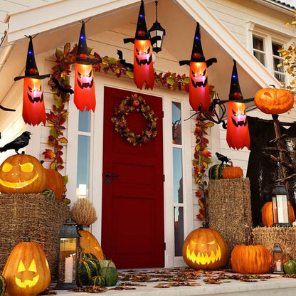 Guirlande lumineuse à 5 cordes pour décoration d'Halloween, chapeaux de sorcier, horreur