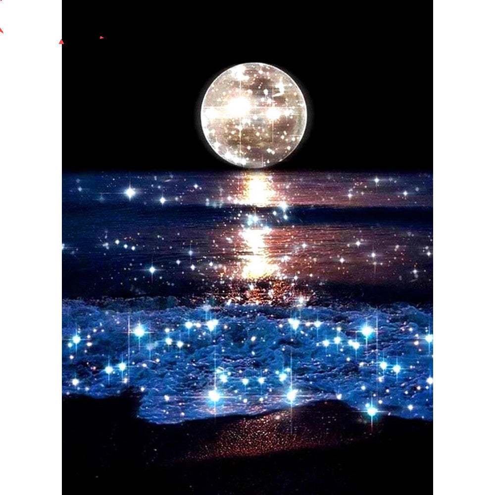 5D DIY Diamond Painting Full Circle Square Landscape Moon Rhinestone Embroidery Sea Mosaic Decoration