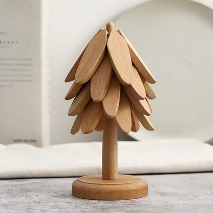 Posavasos plegable de madera con forma de árbol de Navidad, de nogal negro, con asiento grueso, almohadilla adiabática para decoración de escritorio de cocina, regalo de inauguración de la casa