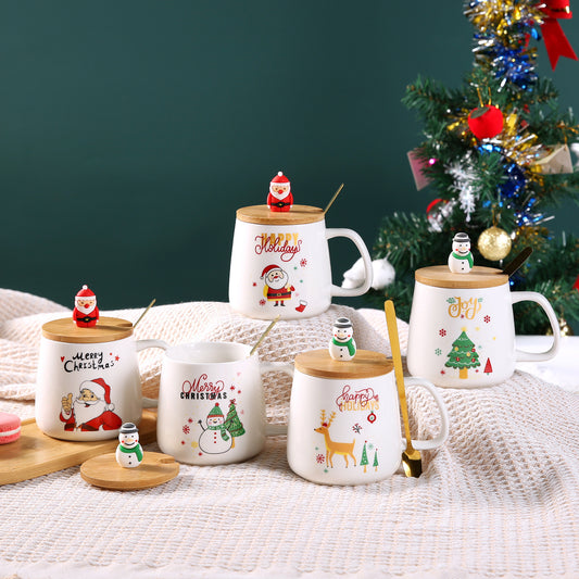 With Cover Spoon Santa Claus Gift Christmas Ceramic Cup Set