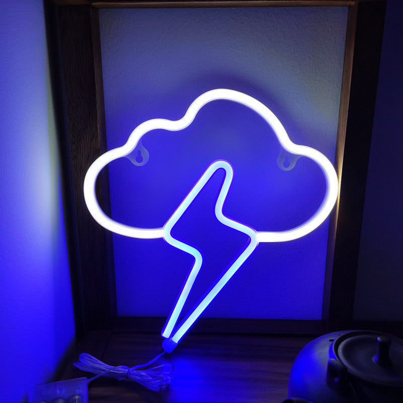 Clouds Lightning Neon Sign Hanging On The Wall