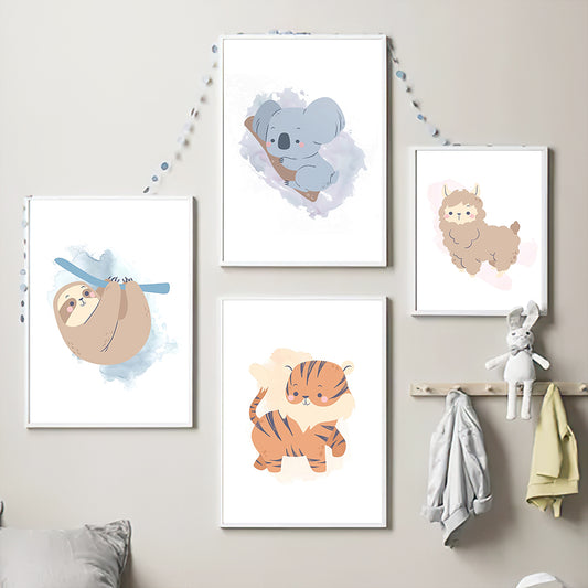 Póster escandinavo con estampado animal para decoración de habitación infantil.