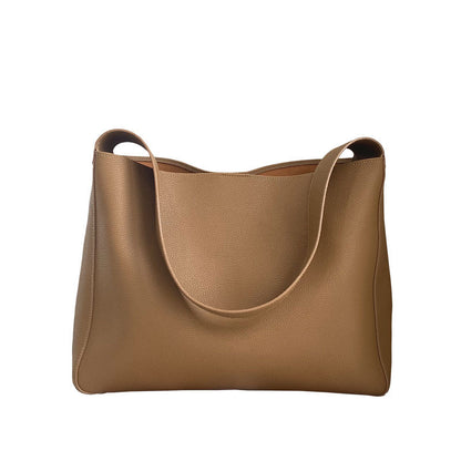 Bolso tipo cubo de cuero genuino de gran capacidad simple a la moda para mujer