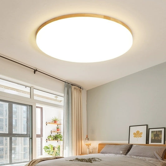 Nordic Style Living Room Simple Modern Ultra-thin Led Round Solid Wood Ceiling Lamp