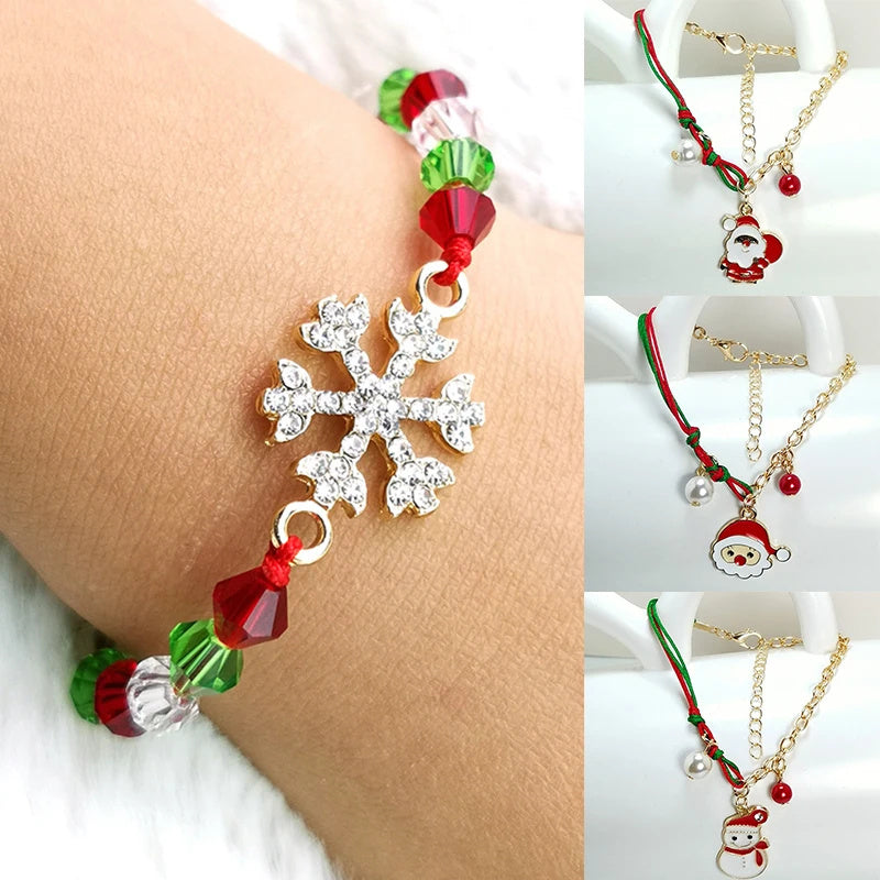 Nueva pulsera navideña con diseño de muñeco de nieve, Papá Noel, árbol, copo de nieve y alce, regalo de Navidad, pulsera con dijes, colgante de cadena para mujer, regalo de moda de Año Nuevo