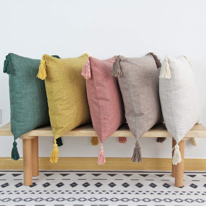 Cotton And Linen Tassel Handmade Pillow Cover