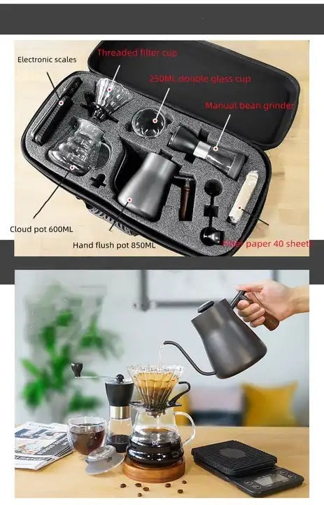 Manual Grinder Hand Wash Pot Double Layer Glass Cup Electronic Scale Coffee Suit