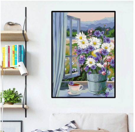 5d Diamond Painting Daisy Flower Embroidery Window Vase Full Embroidery Square Or Round