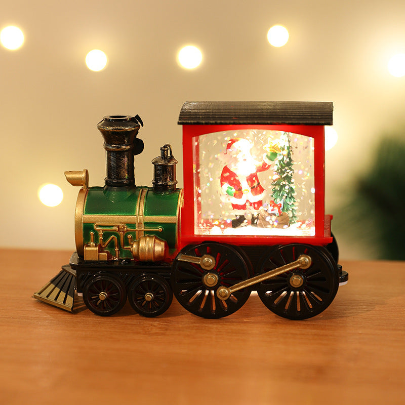 New Christmas Decoration Santa Claus Water Injection Brush Gold Train Decoration Small Night Lamp Christmas Gift