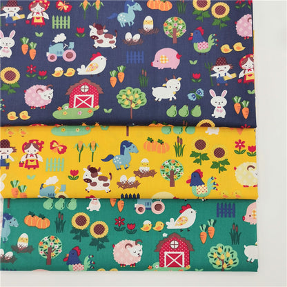 Cartoon Farm Animals Cotton Fabric Twill