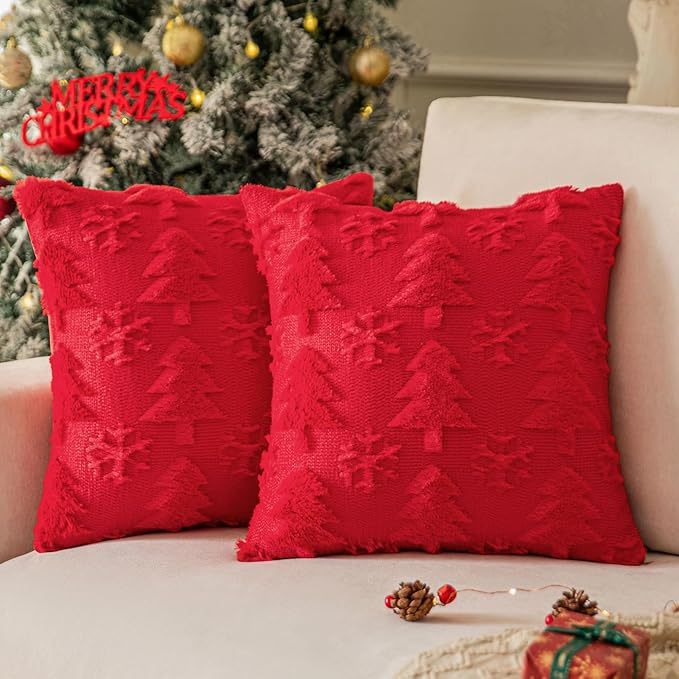 Coussin de canapé en peluche avec flocon de neige et arbre de Noël pour salon, décoration de fête, taie d'oreiller