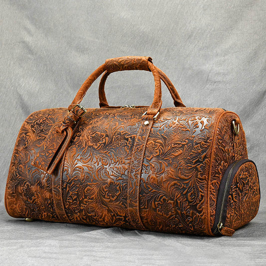 Bolso de mano de cuero Crazy Horse con estampado vintage