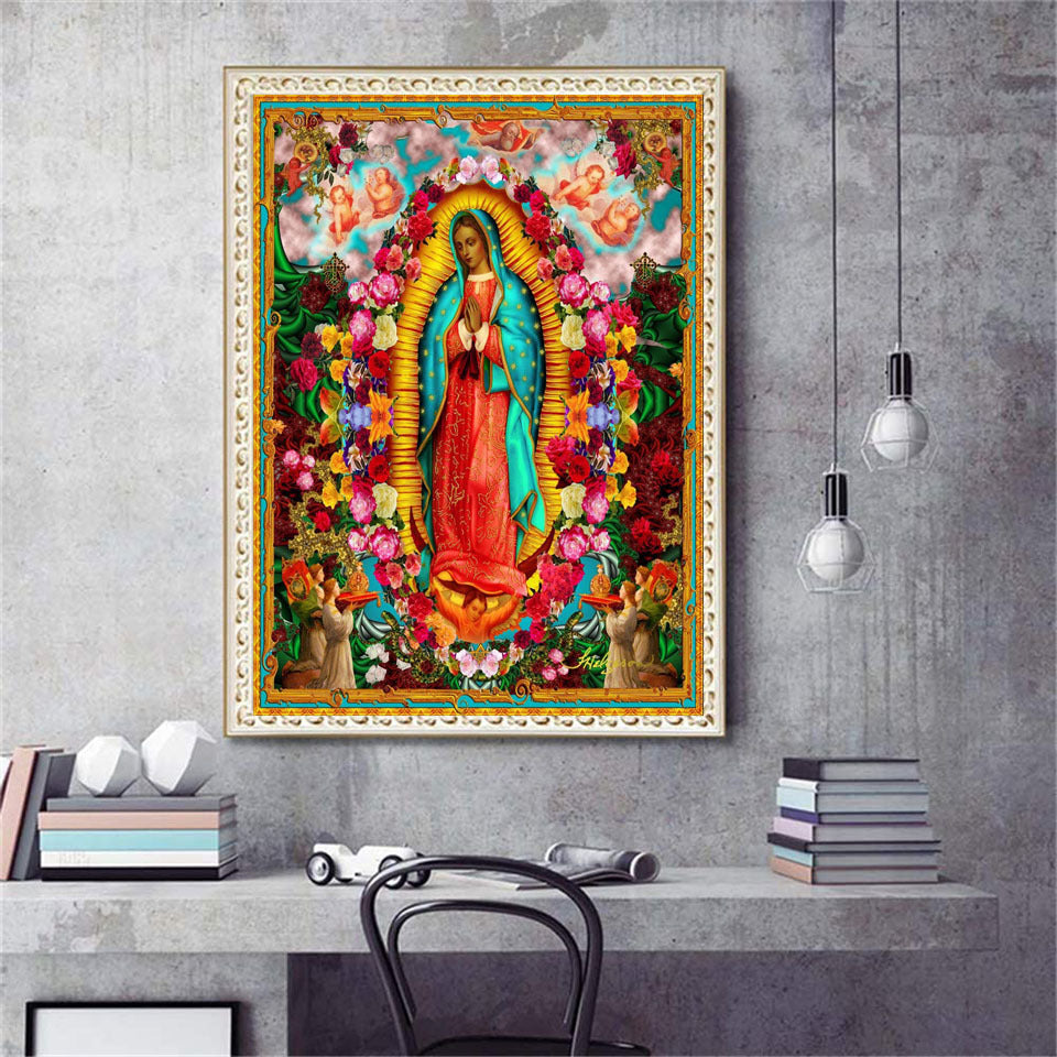 Conjunto de mosaico de la Virgen María bordado de diamantes cuadrados 5d