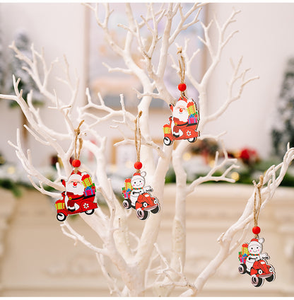 Cartoon Printed Old Man Christmas Wooden Tree Pendant