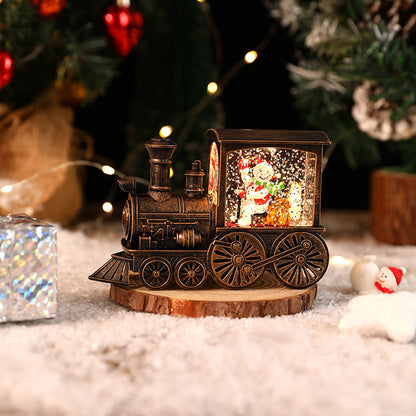 New Christmas Decoration Santa Claus Water Injection Brush Gold Train Decoration Small Night Lamp Christmas Gift