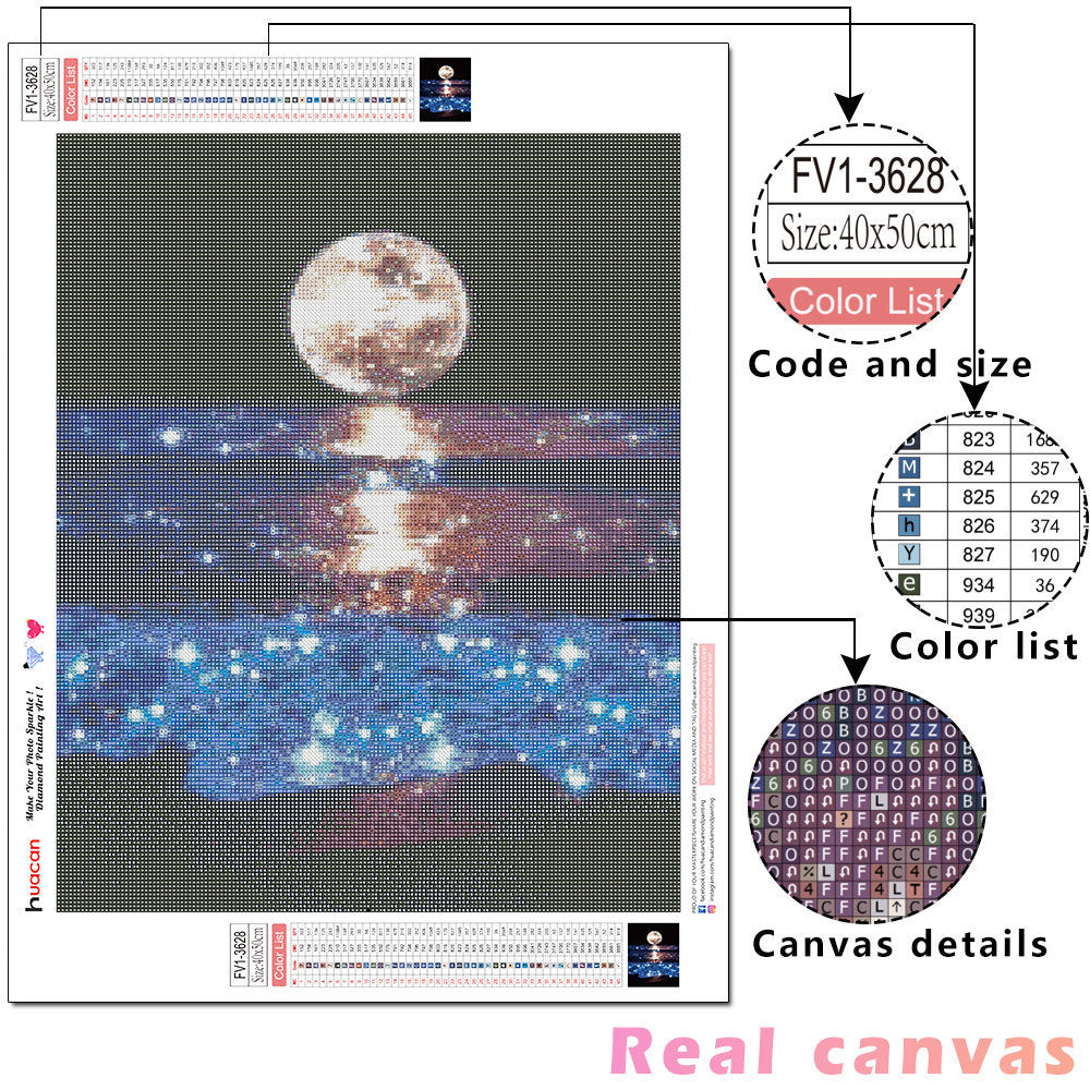 5D DIY Diamond Painting Full Circle Square Landscape Moon Rhinestone Embroidery Sea Mosaic Decoration