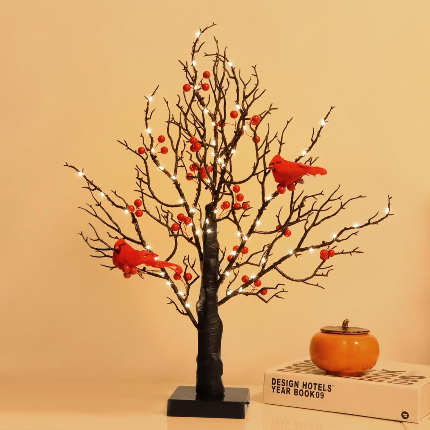 Árbol de pájaros de espino chino con luz LED para dormitorio de Navidad, decoración de escritorio