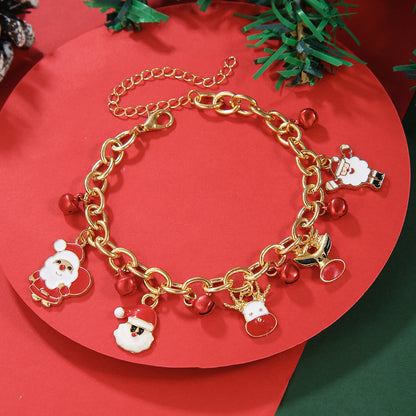 Pulsera de cadena de metal navideña creativa para mujeres y hombres, brazalete con forma de Papá Noel, árbol de Navidad, copo de nieve, muñeco de nieve y perlas, regalos de Año Nuevo