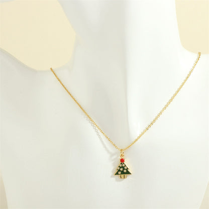 Collier en forme de goutte d'huile avec arbre de Noël, père Noël, élan, bonhomme de neige, avec strass colorés, chaîne de clavicule pour festival, bijoux pour femmes