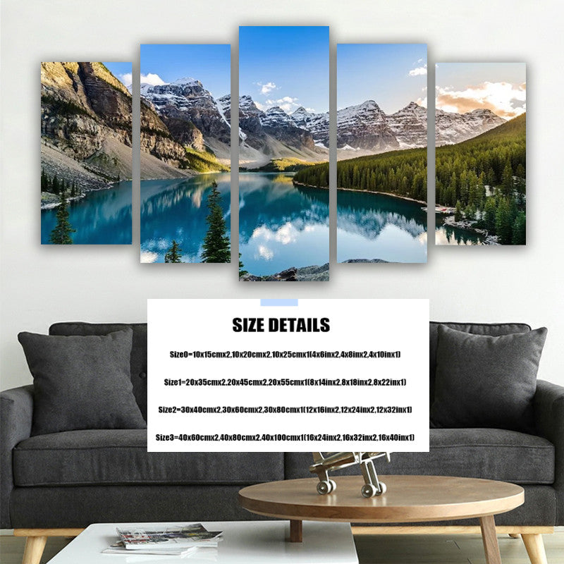 Toile murale artistique, 5 pièces, lac Moraine et montagne, salon modulaire, image moderne, décoration de maison