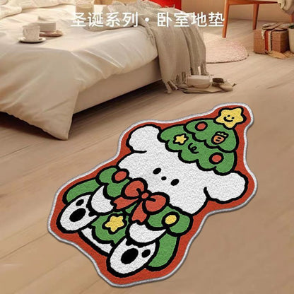 Tapis en cachemire avec motif d'arbre de Noël pour la maison, tapis de porte antidérapant pour la veille de Noël, tapis de salle de bain