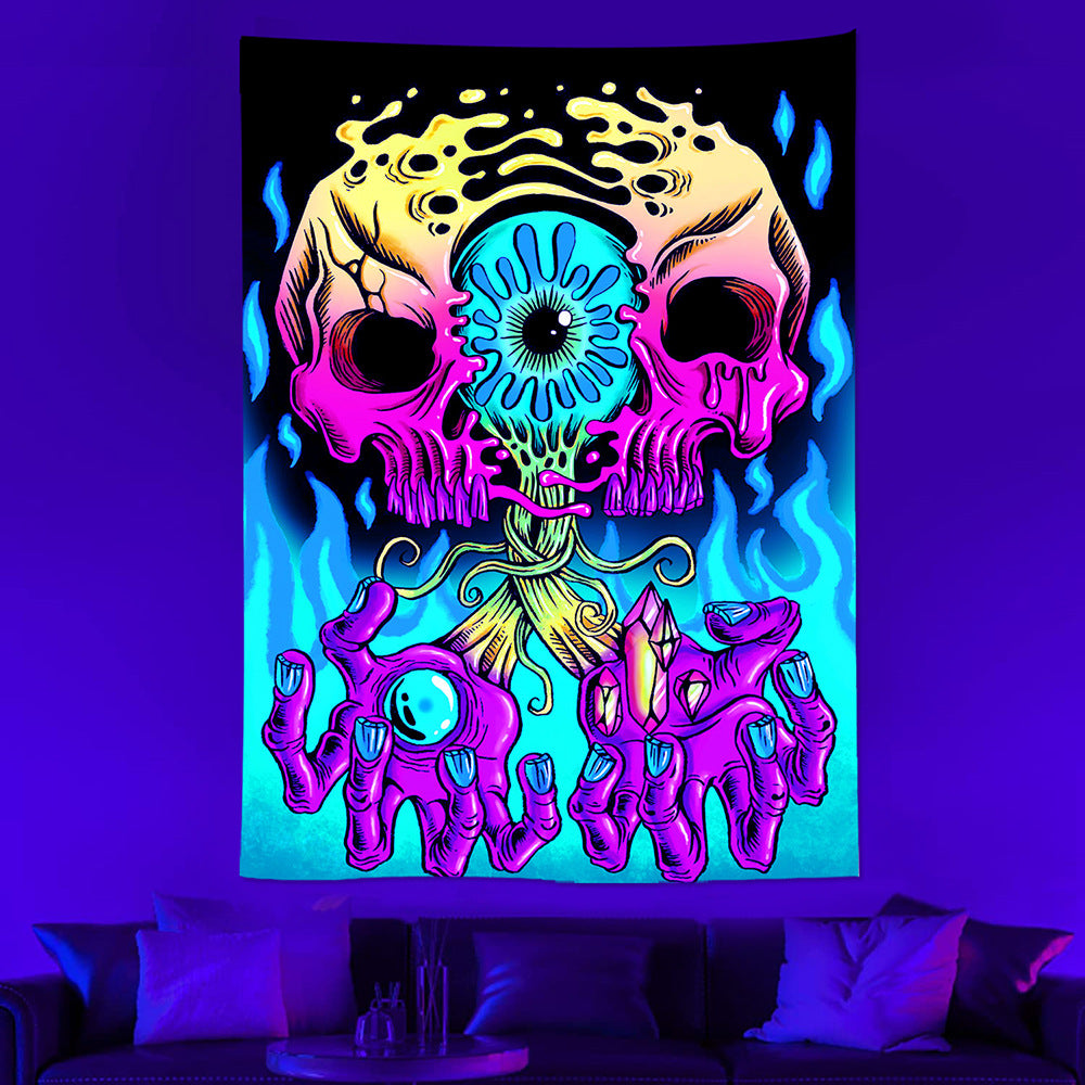 Skull Neon Tapestry Background Fabric