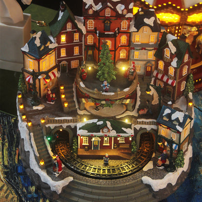 Large Luminous LED Music House With Rotating Train Rotating Christmas Decorations